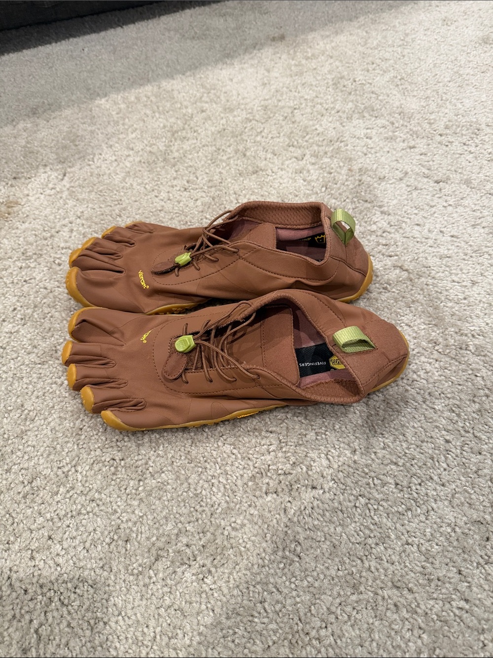 Vibram FiveFingers Brown Toe-Separating Athletic Shoes with Yellow Accents